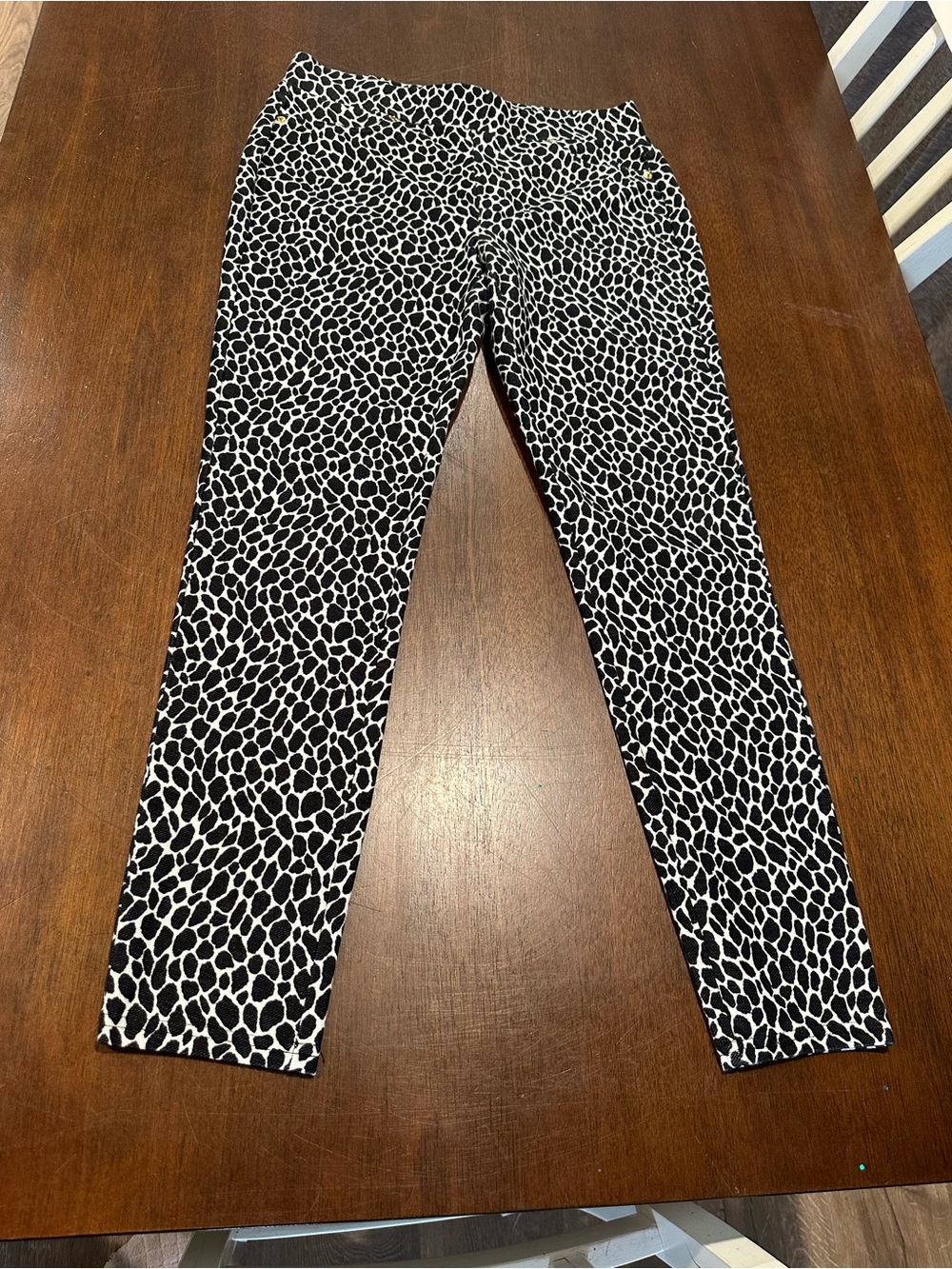 Michael Kors Women's Black White Animal Print Ankle Leggings Size M
